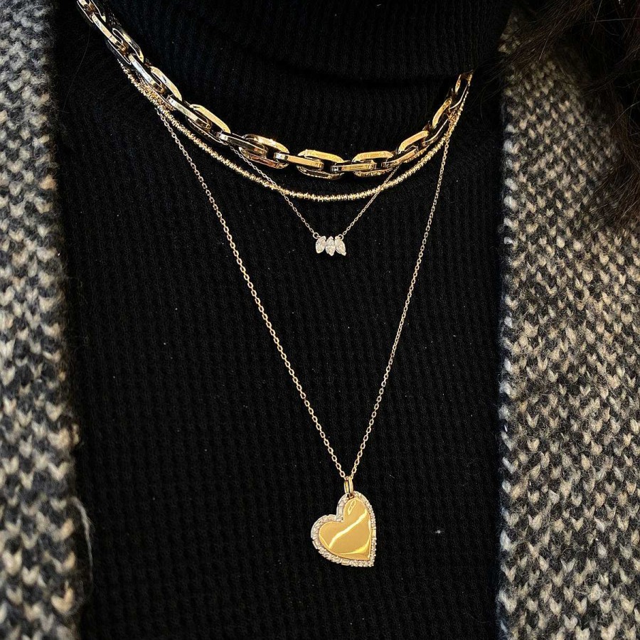 Necklaces And Pendants Adina Reyter | Heart Pav And Baguette Dog Tag Necklace