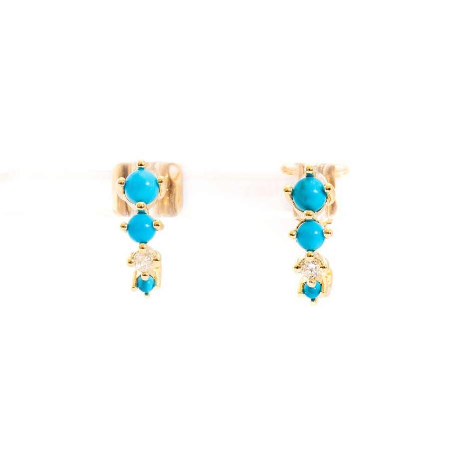 Earrings Adina Reyter | Turquoise & Diamond Rounds J Hoops