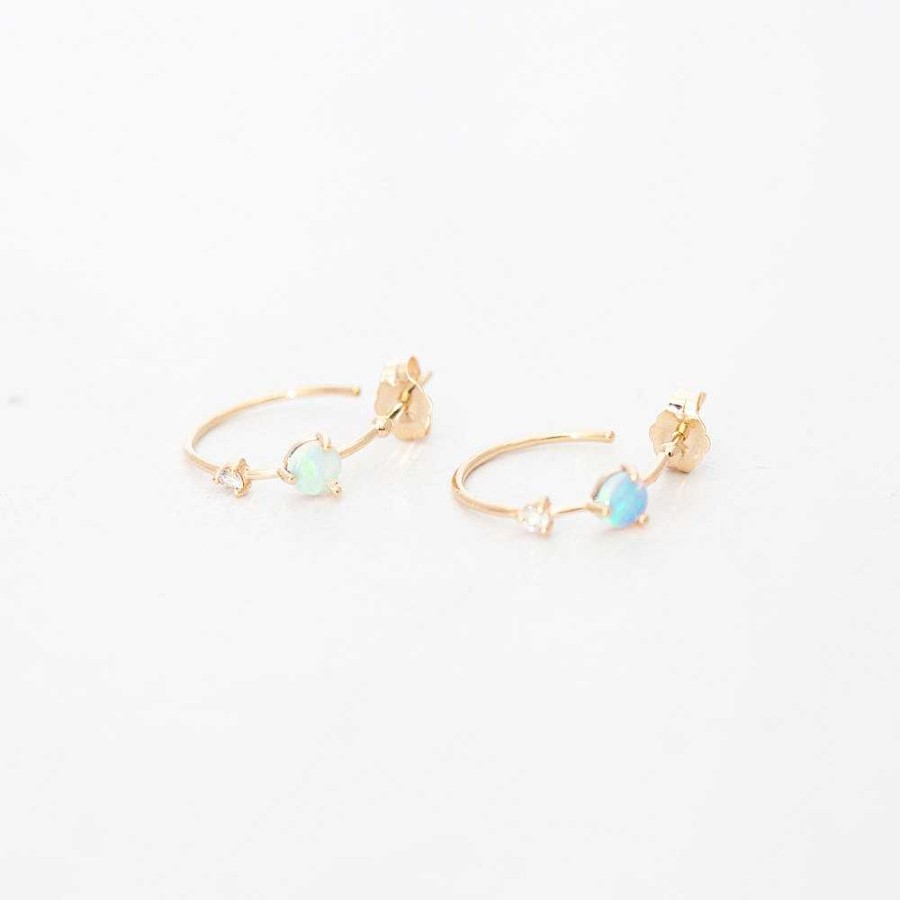 Earrings WWAKE | Small Two-Step Opal And Diamond Hoop Earrings