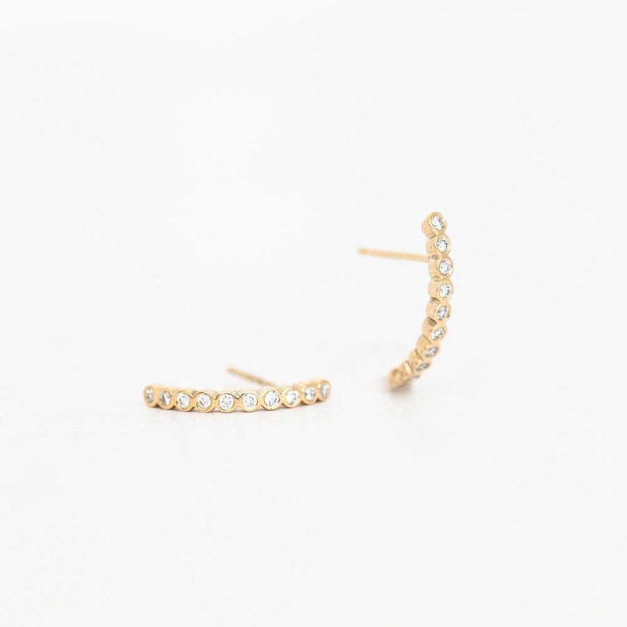 Earrings Zoe Chicco | Ten Tiny Diamond Bezel Curved Bar Drop Earrings