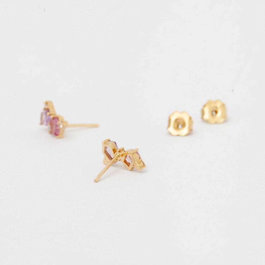 Earrings Era Jewelry | Pink & Peach Sapphire Mosaic Mix Studs