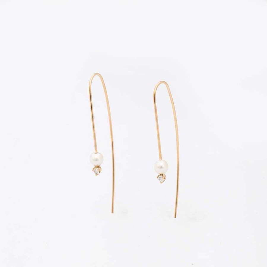 Earrings Zoe Chicco | Pearl And Diamond Wire Earrings