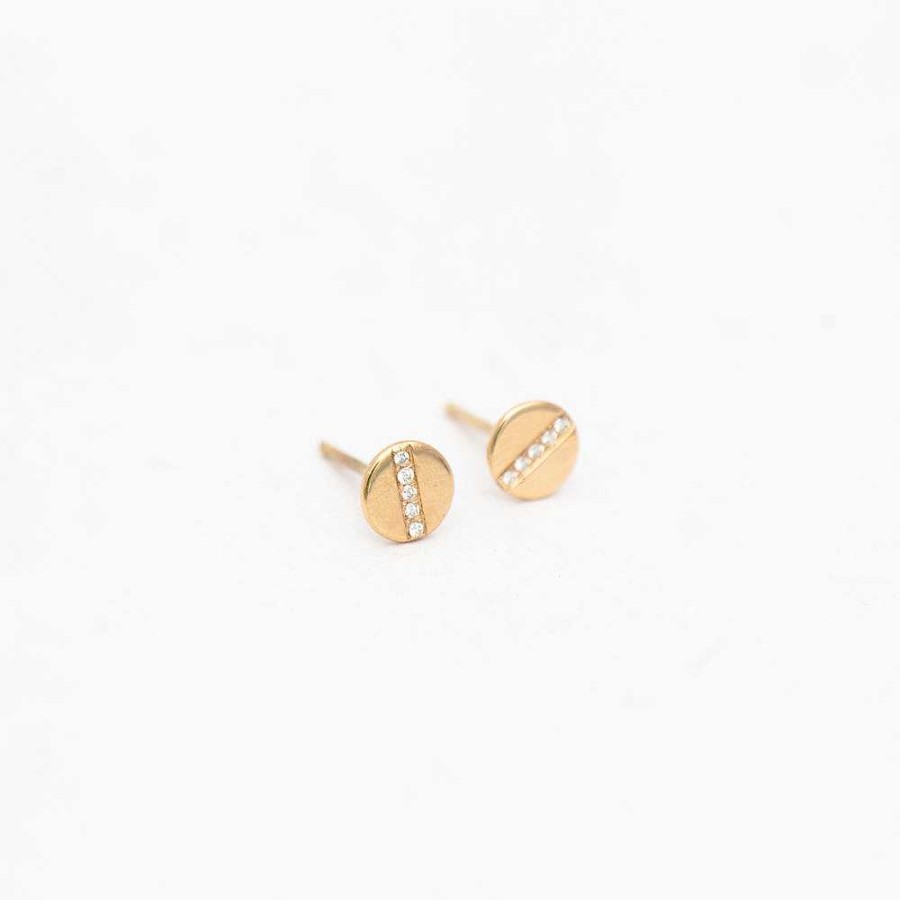 Earrings Zoe Chicco | Midi Bitty Pav Diamond Line Disc Studs