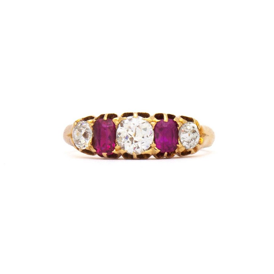 Rings Estate Jewelry | Old Mine Diamond & Ruby Half Hoop Ring