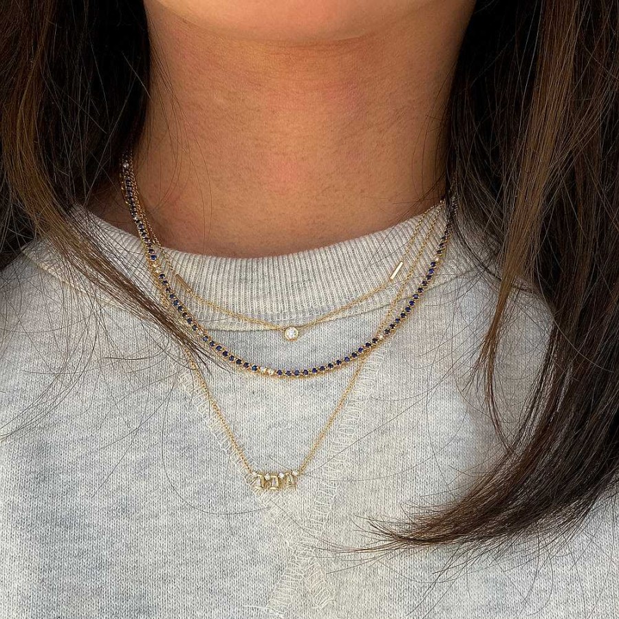 Necklaces And Pendants Zoe Chicco | Floating Diamond And Tiny Bar Station Necklace