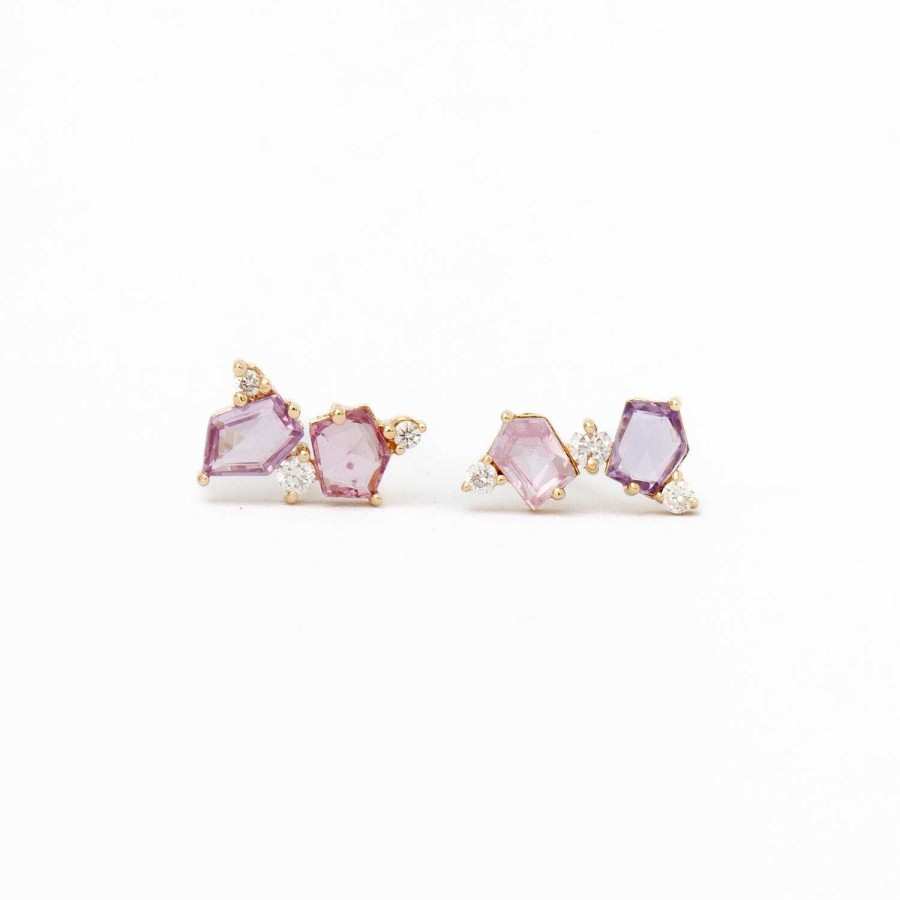 Earrings Era Jewelry | Pink & Peach Sapphire Mosaic Mix Studs