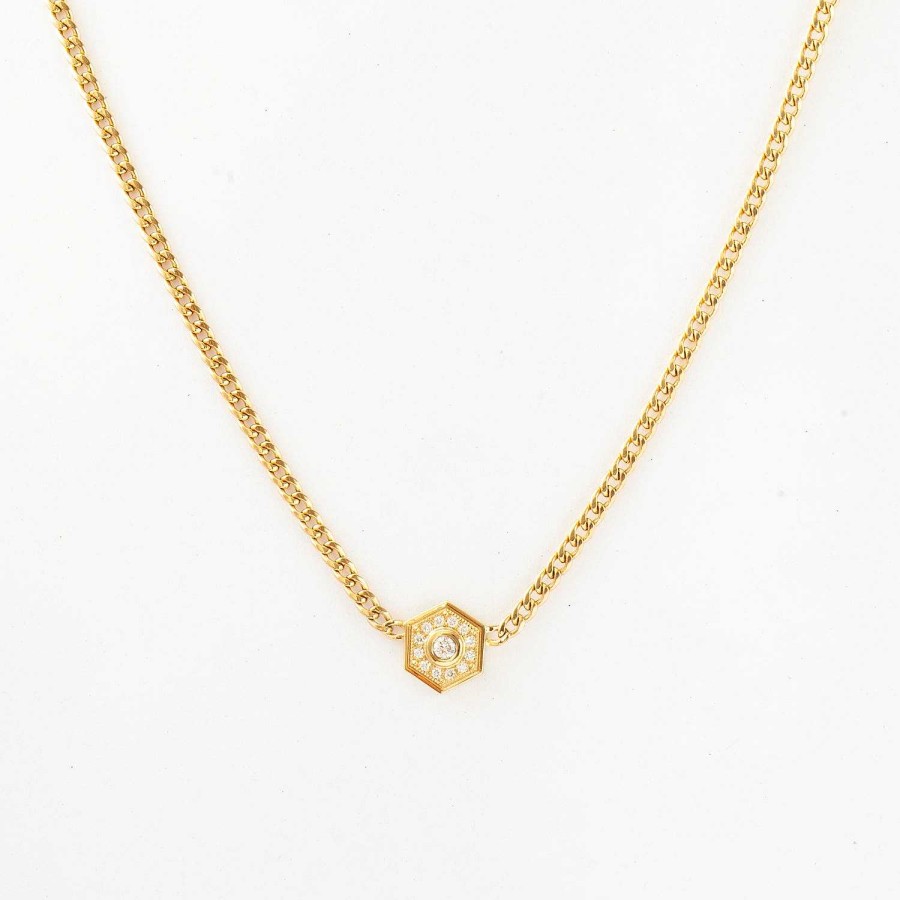 Necklaces And Pendants Zoe Chicco | Hexagon Halo On Curb Chain Necklace