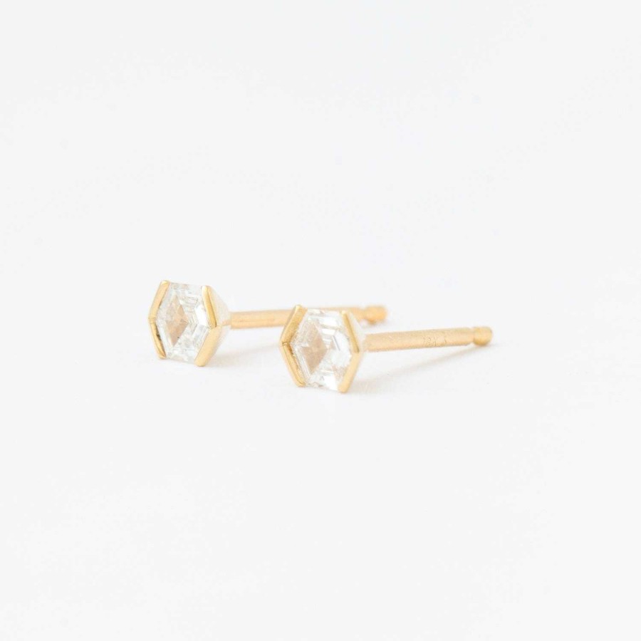 Earrings The Future Fine | 0.29 Ctw Hexagon Diamond Temple Half-Bezel Studs