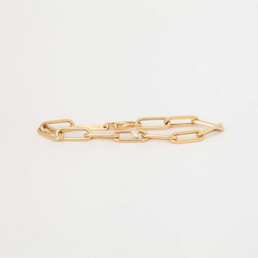 Bracelets Zoe Chicco | Single Nested Diamond Large Paperclip Chain Bracelet