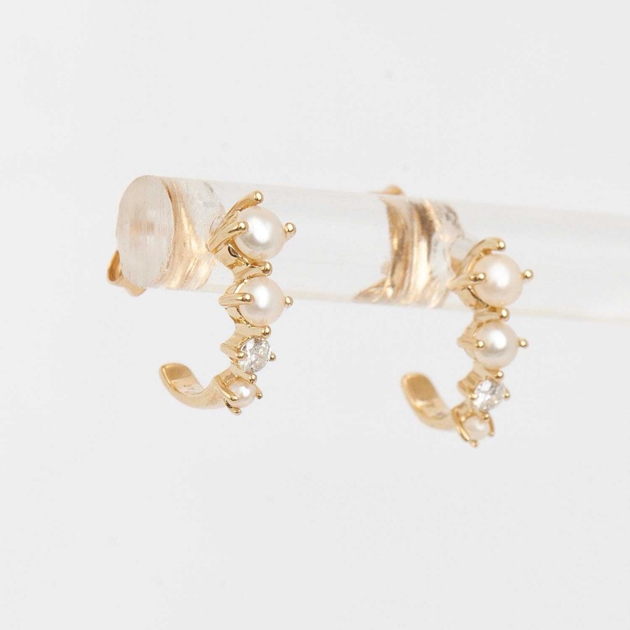 Earrings Adina Reyter | Pearl & Diamond J Hoops