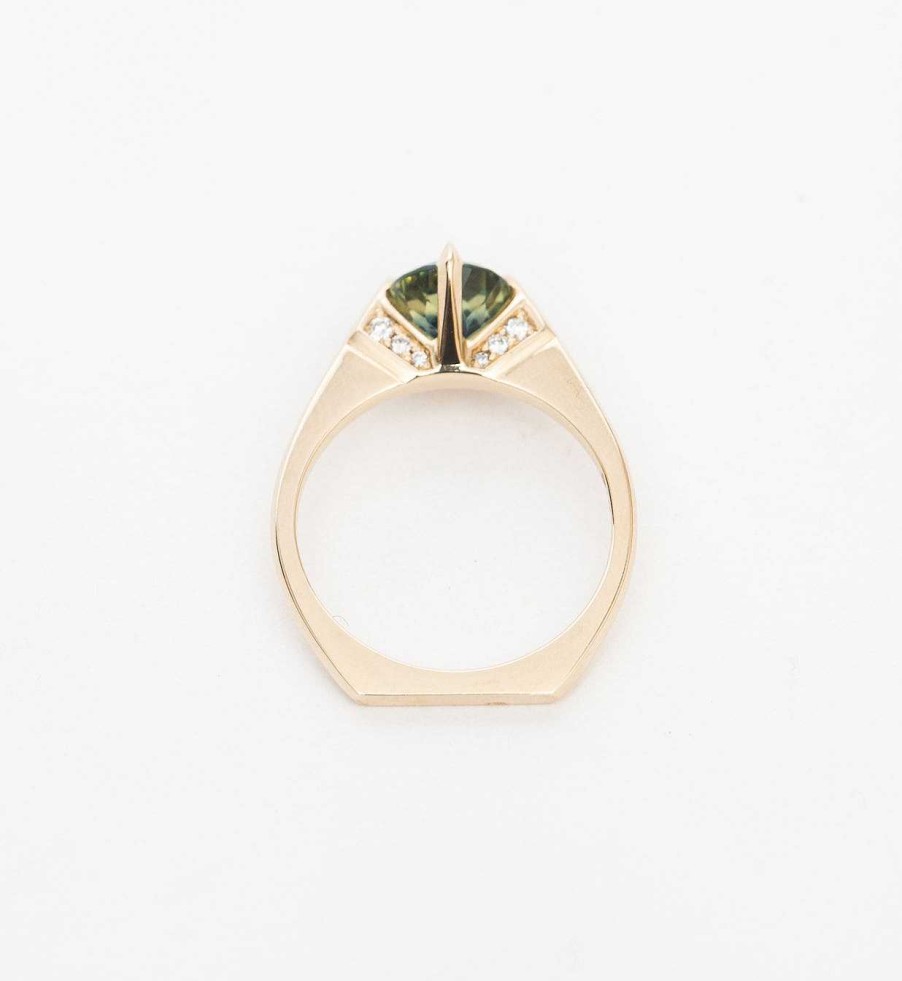 Rings Bliss Lau | Blue-Green Sapphire Minimalist Rise Ring