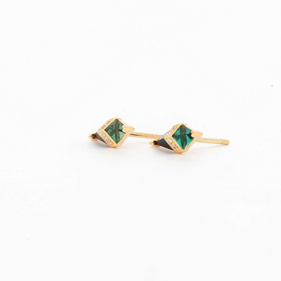 Earrings Sorellina | Green Quartz/Onyx & Diamond Pietra Studs