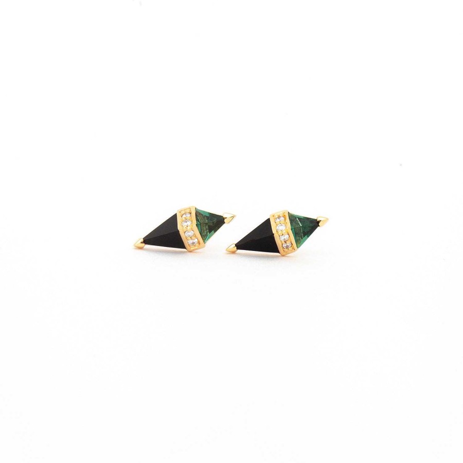 Earrings Sorellina | Green Quartz/Onyx & Diamond Pietra Studs