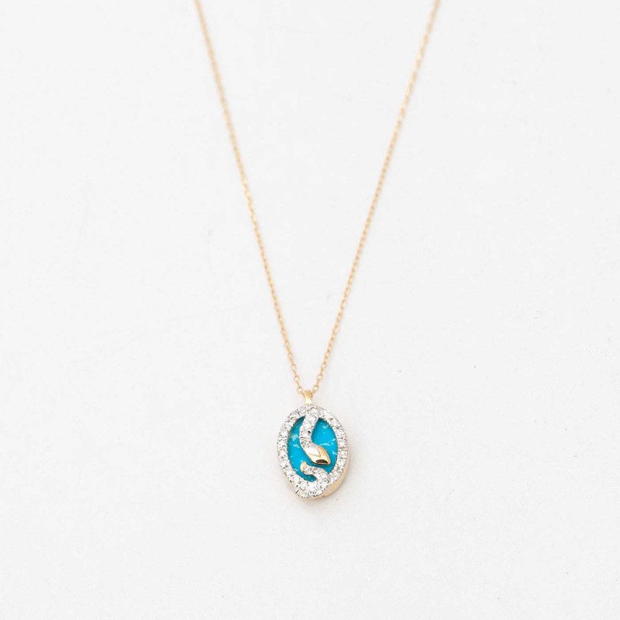 Necklaces And Pendants Adina Reyter | Tiny Turquoise & Diamond Oval Snake Pendant