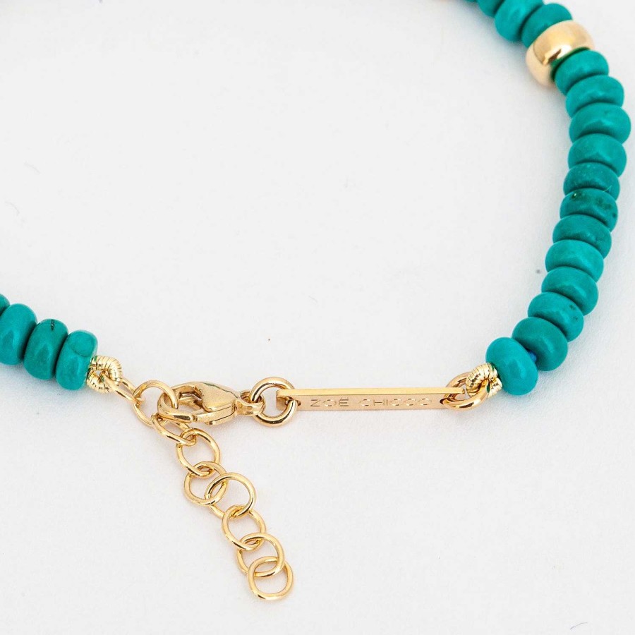 Bracelets Zoe Chicco | Gold & Turquoise Rondelle Bead Bracelet