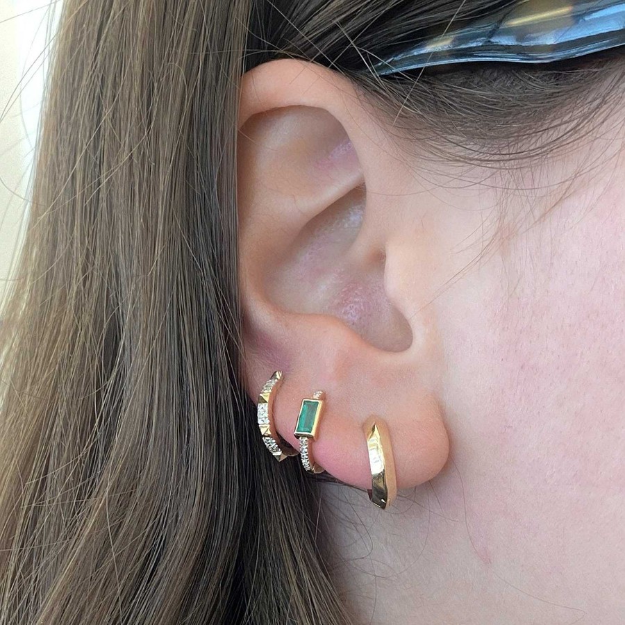 Earrings No.3 | Bezel-Set Emerald Huggie Hoops