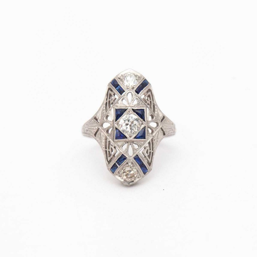 Rings Estate Jewelry | Platinum And Sapphire Old Mine Dinner Ring