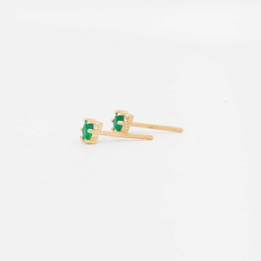 Earrings Adina Reyter | Emerald And Diamond Trio Studs