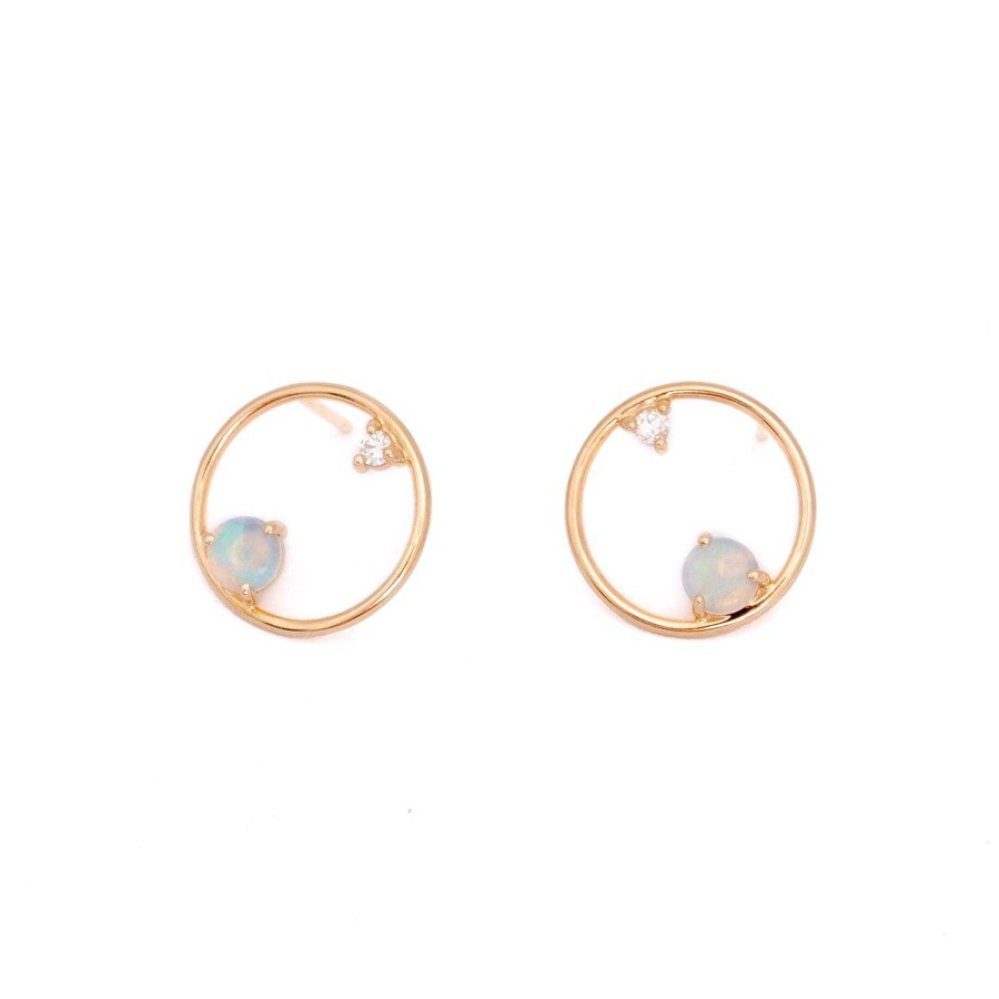 Earrings WWAKE | Opal & Diamond Circle Earrings