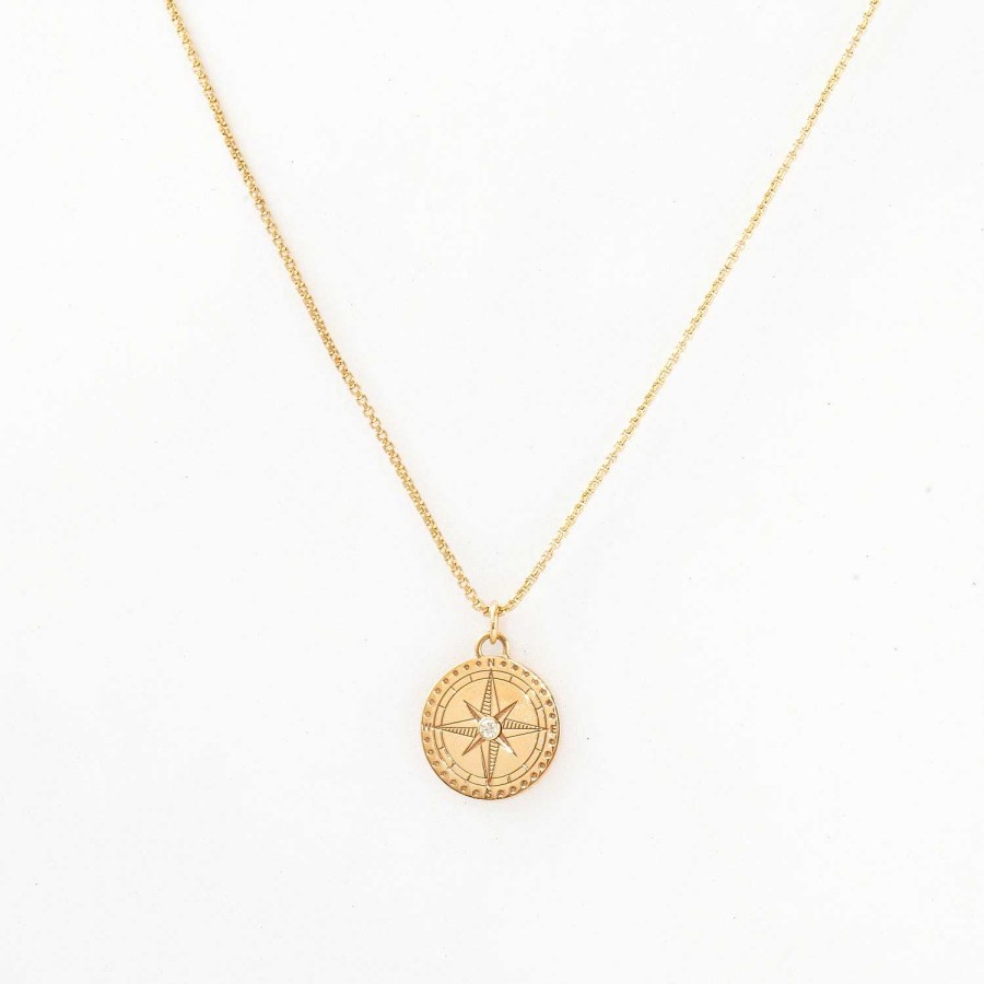 Necklaces And Pendants Zoe Chicco | Small Compass On Extra Small Box Chain Necklace