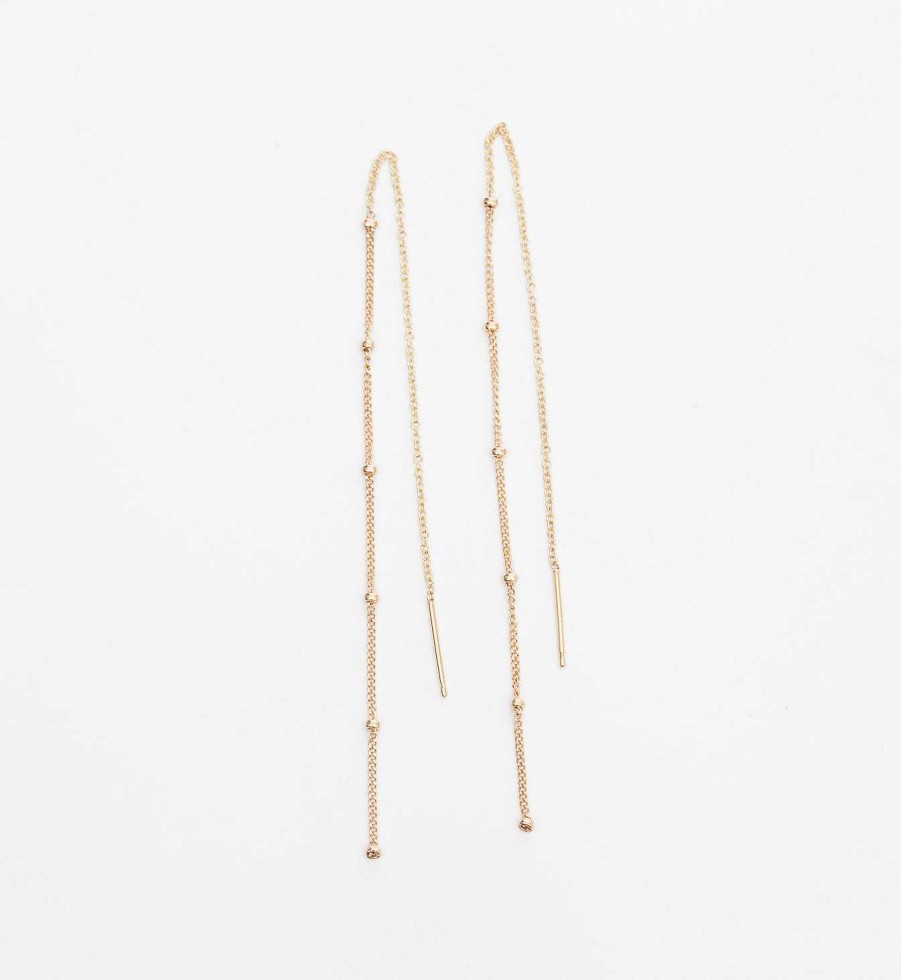 Earrings Zoe Chicco | Gold Satellite Chain Threader Earrings