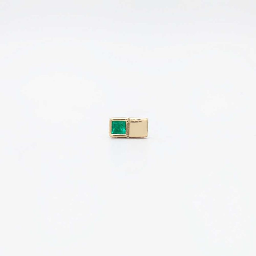 Earrings Jennie Kwon | Single Princess Cut Emerald Cube Stud