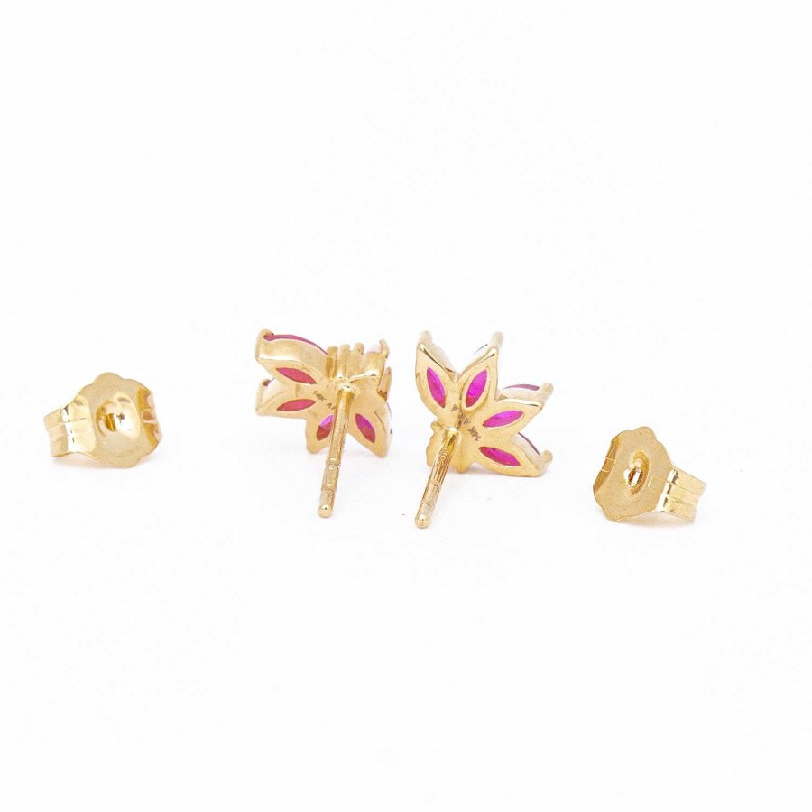 Earrings Adina Reyter | Amalfi Ruby & Diamond & Pink Opal Half Flower Studs