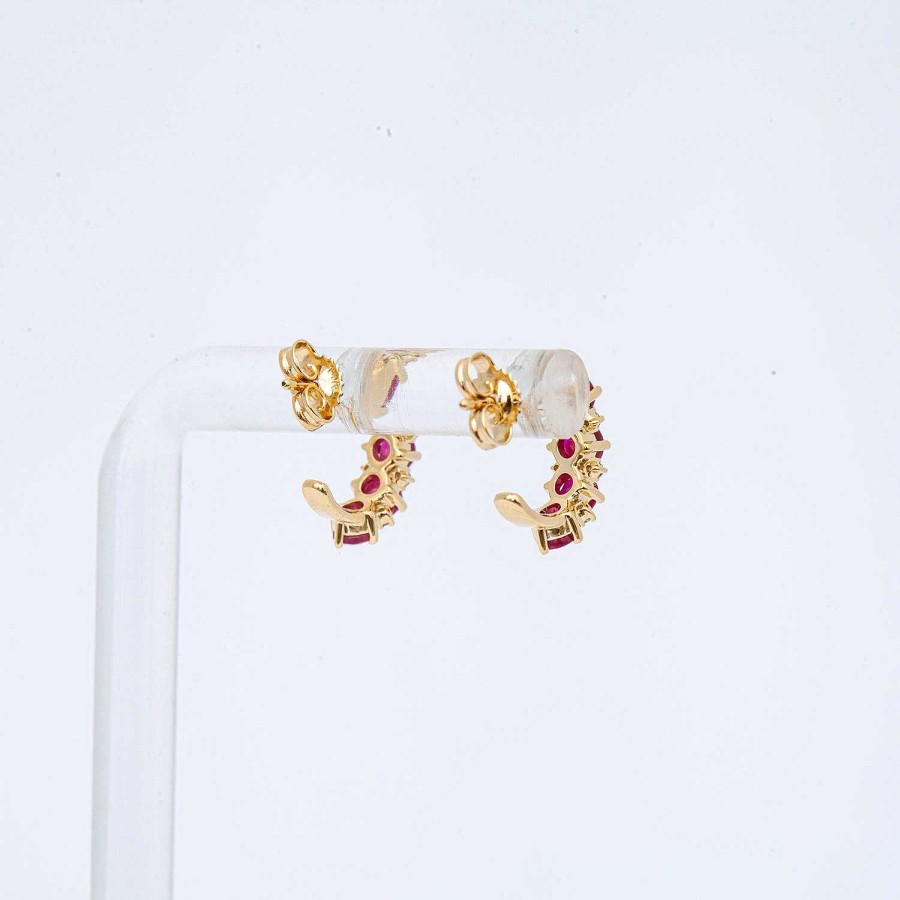 Earrings Adina Reyter | Ruby & Diamond Rounds J Hoops