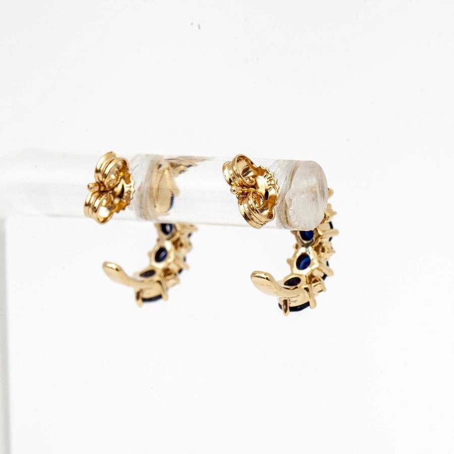 Earrings Adina Reyter | Sapphire & Diamond Rounds J Hoops