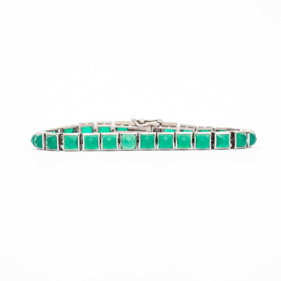 Bracelets NAKARD | Green Onyx Small Tile Tennis Bracelet