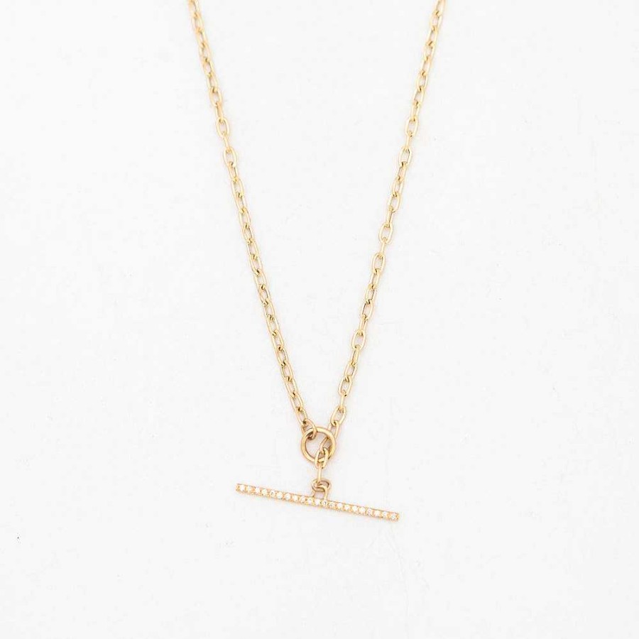 Necklaces And Pendants Zoe Chicco | Small Square Oval Link Necklace With Pav Toggle