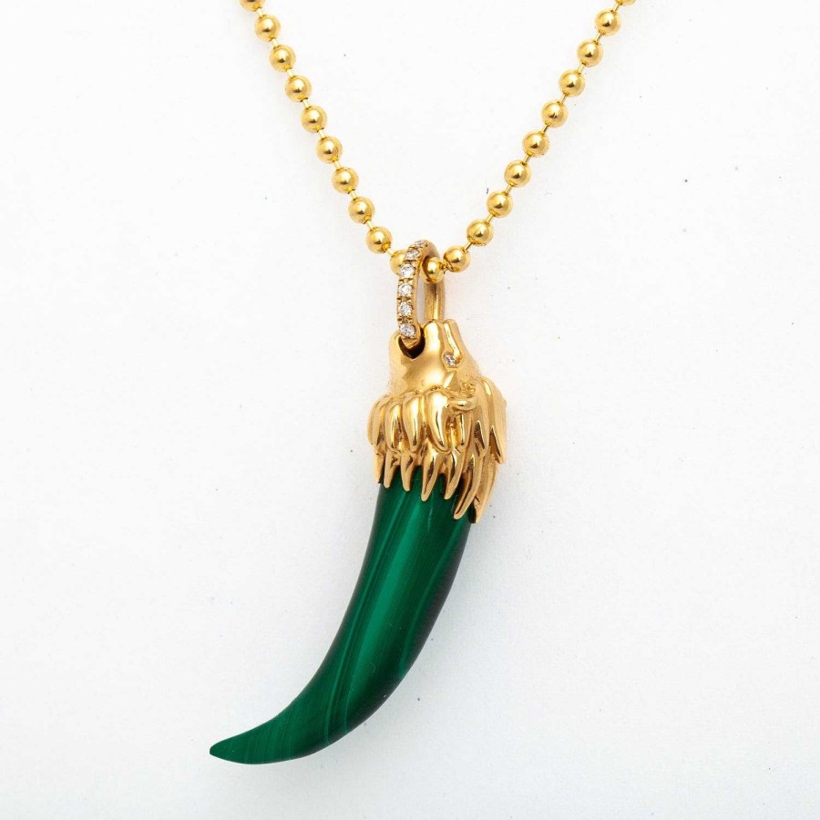 Necklaces And Pendants Sorellina | Il Leone Piccolo Malachite Lion'S Tooth Necklace