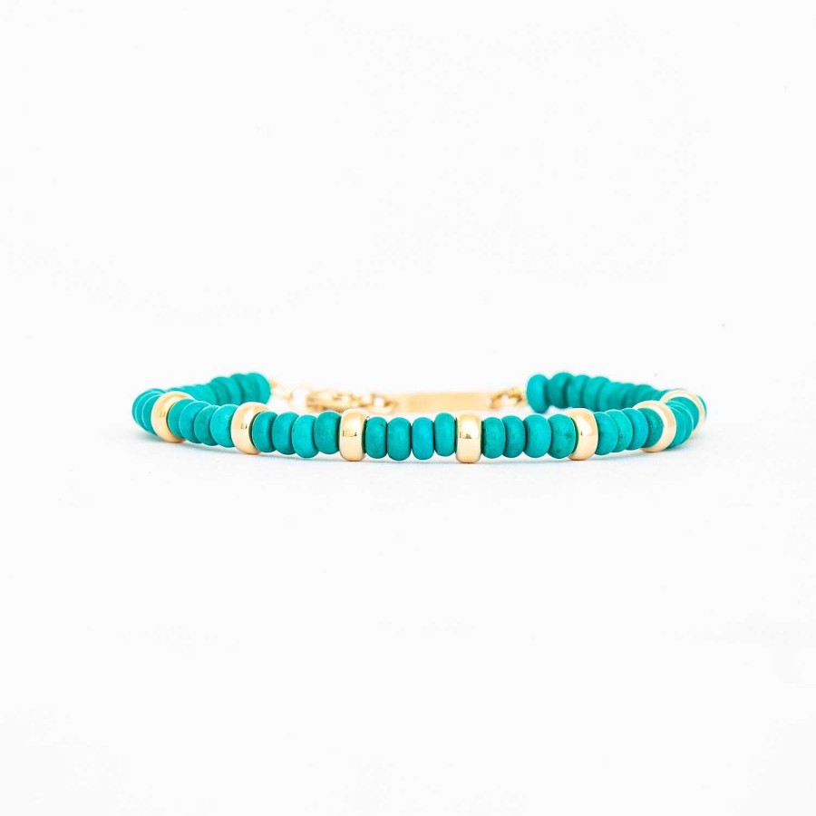 Bracelets Zoe Chicco | Gold & Turquoise Rondelle Bead Bracelet