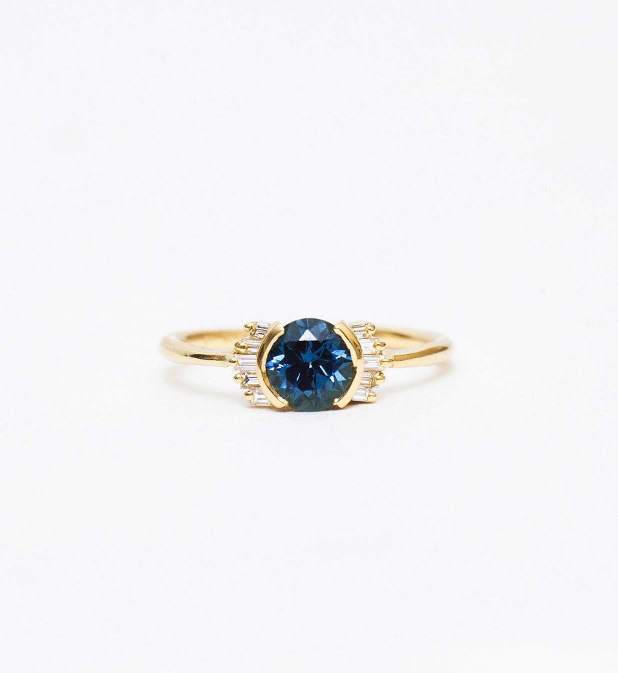 Rings Artemer | Teal Sapphire Ring With Diamond Frills