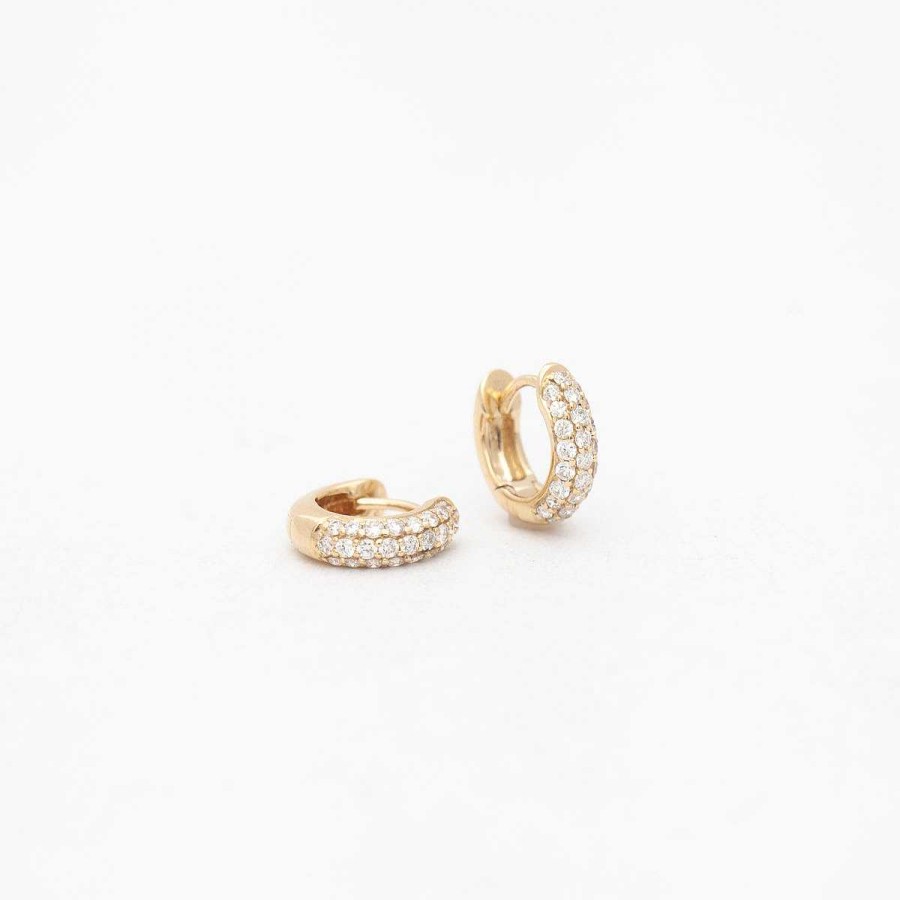 Earrings Après Jewelry | Yellow Gold Pav Dome Huggies