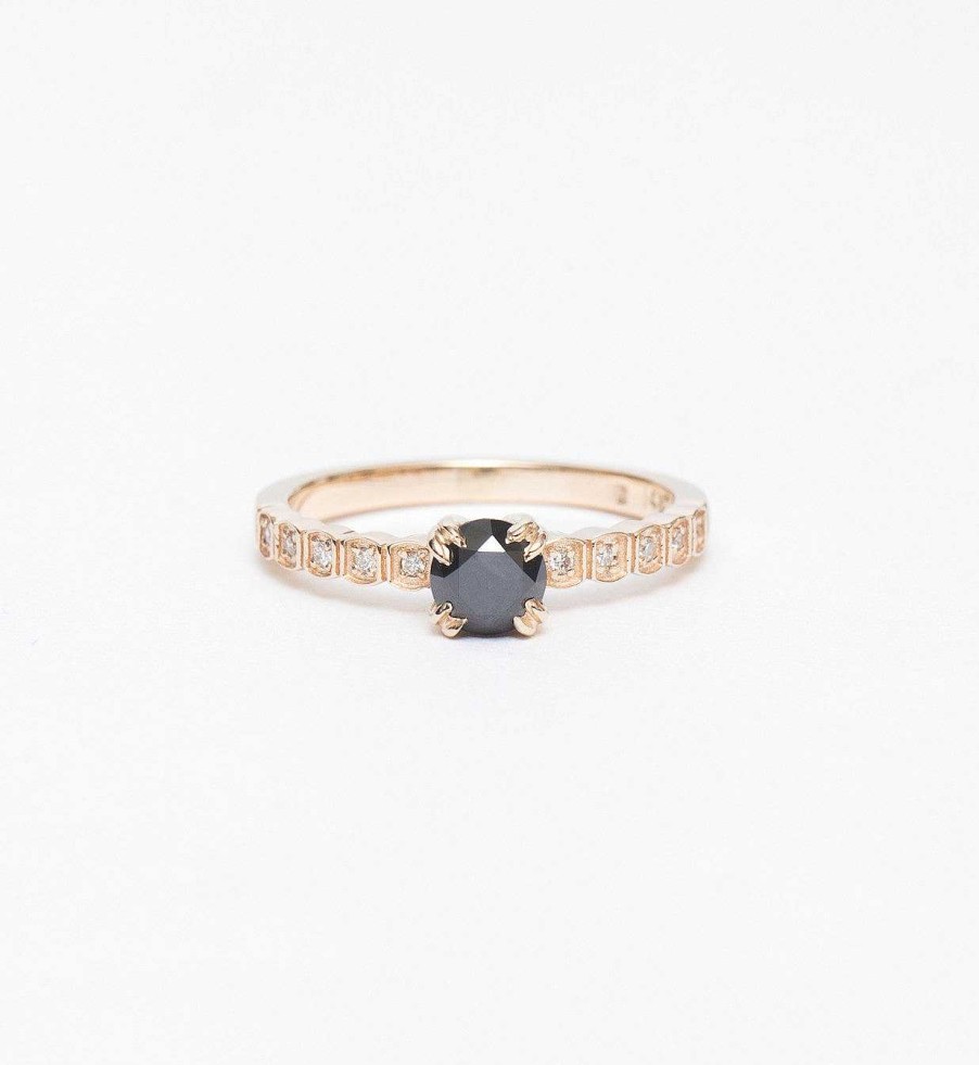 Rings Anna Sheffield | Black Diamond Tiny Wheat Engagement Ring