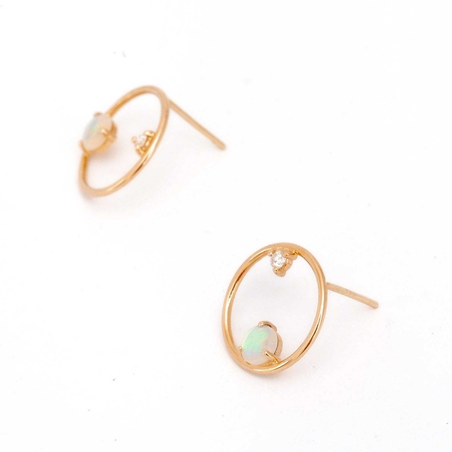 Earrings WWAKE | Opal & Diamond Circle Earrings