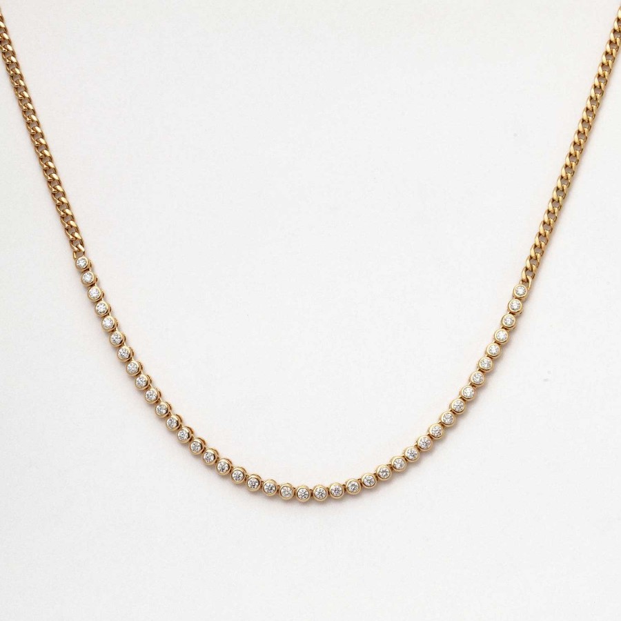 Necklaces And Pendants Zoe Chicco | Diamond Bezel Tennis Segment Small Curb Chain Necklace