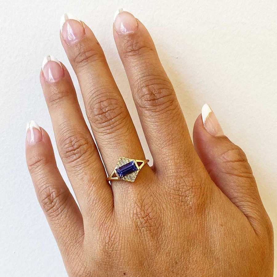 Rings Artemer | Tanzanite And Baguette Diamond Pyramid Ring