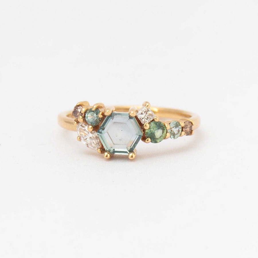 Rings Bario Neal | Exclusive Orbital Hex Blue Sapphire Cluster Ring