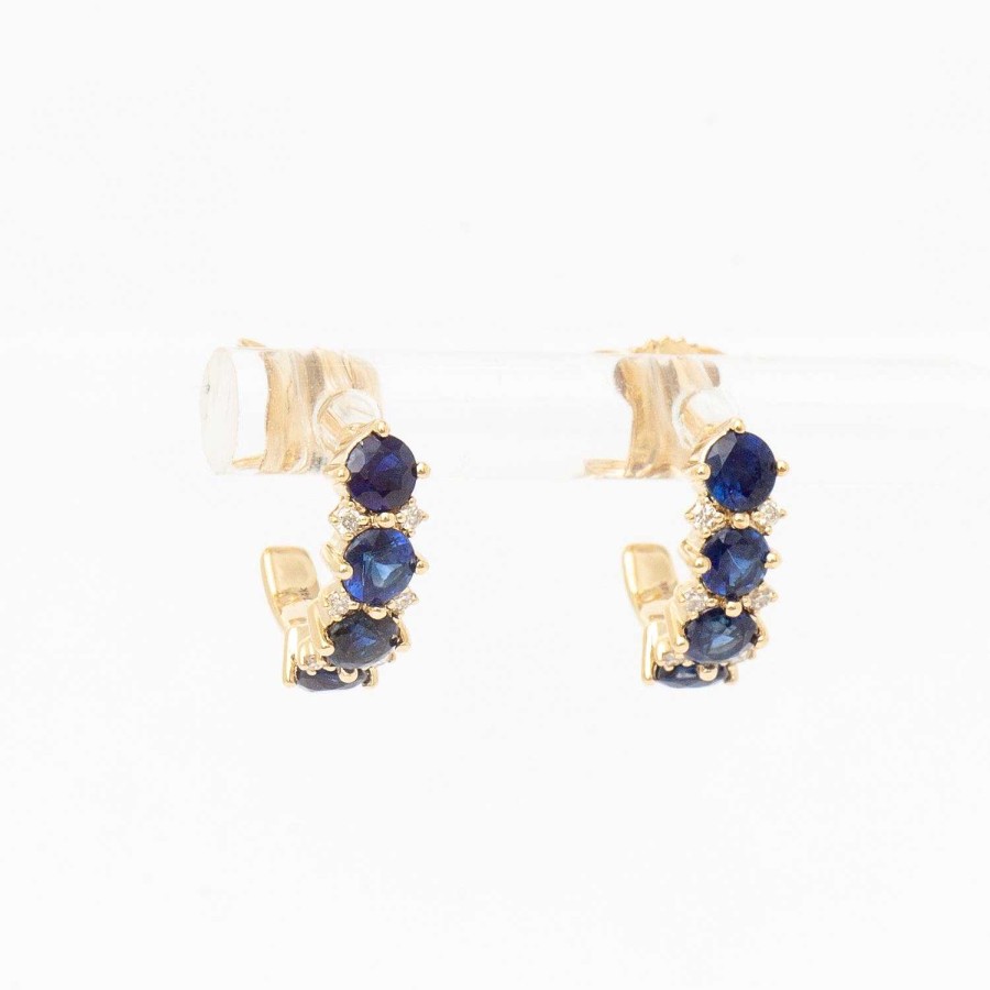 Earrings Adina Reyter | Sapphire & Diamond Rounds J Hoops