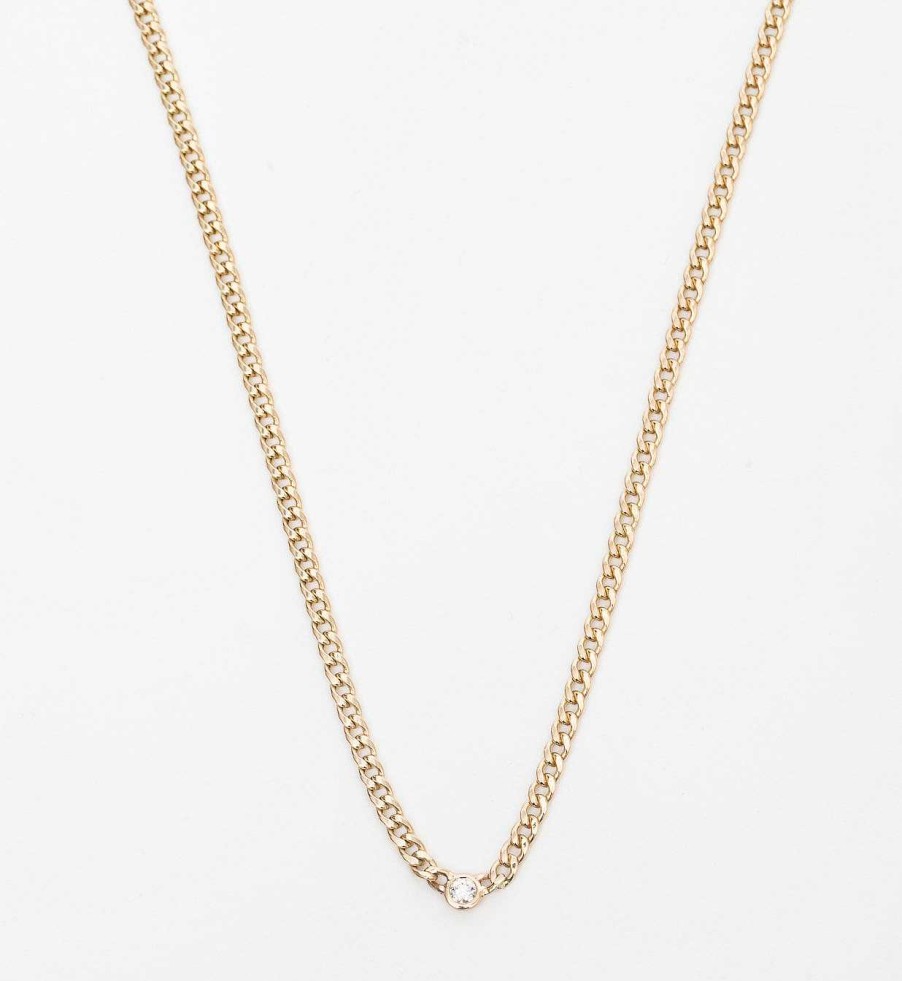 Necklaces And Pendants Zoe Chicco | Small Curb Necklace With Single Floating Diamond