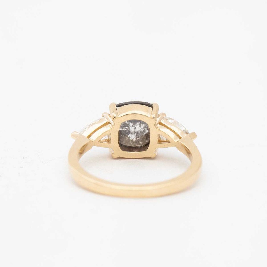 Rings No.3 | 1.94 Ct Rose-Cut Cushion Gray Diamond Three-Stone Ring