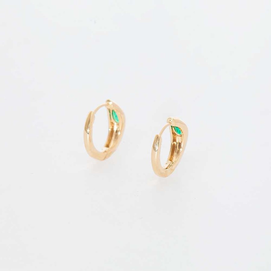 Earrings No.3 | Oval Emerald Domed Huggie Hoops