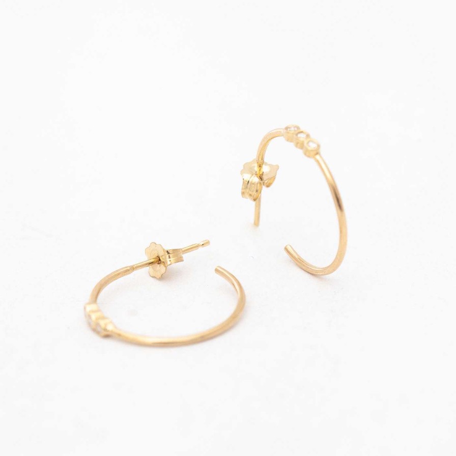 Earrings Zoe Chicco | Three Bezel Set Diamond Small Hoops