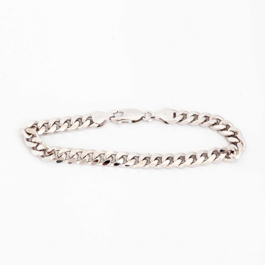 Bracelets No.3 | 6Mm Rhodium-Plated Domed Curb Chain