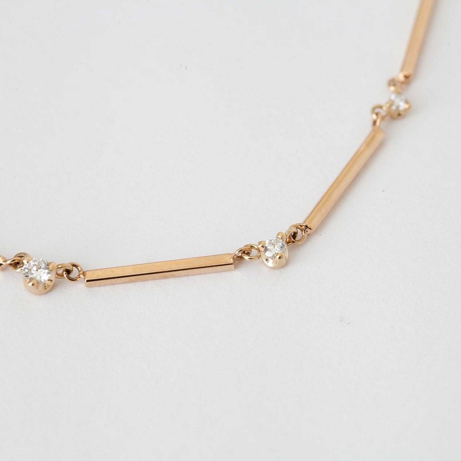 Necklaces And Pendants Zoe Chicco | Five Graduated Prong Diamond & Gold Bar Necklace