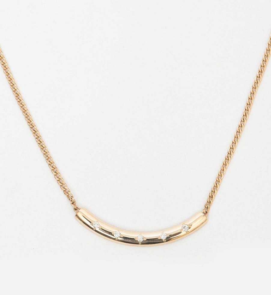 Necklaces And Pendants Zoe Chicco | Extra Small Curb Chain With Diamond Curved Chubby Bar Necklace