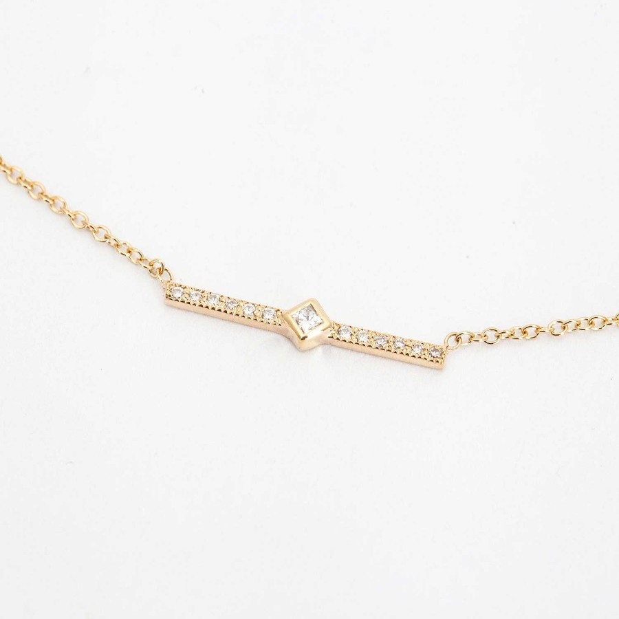 Necklaces And Pendants Zoe Chicco | Princess Diamond & Pav Bar Necklace