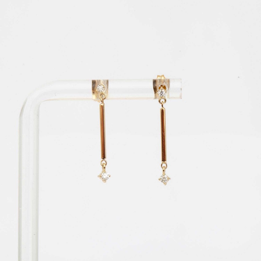 Earrings Zoe Chicco | Gold Bar & Double Prong Diamond Drop Earrings